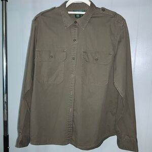 Lauren Ralph Lauren khaki cotton safari shirt sz L button front long sleeve
